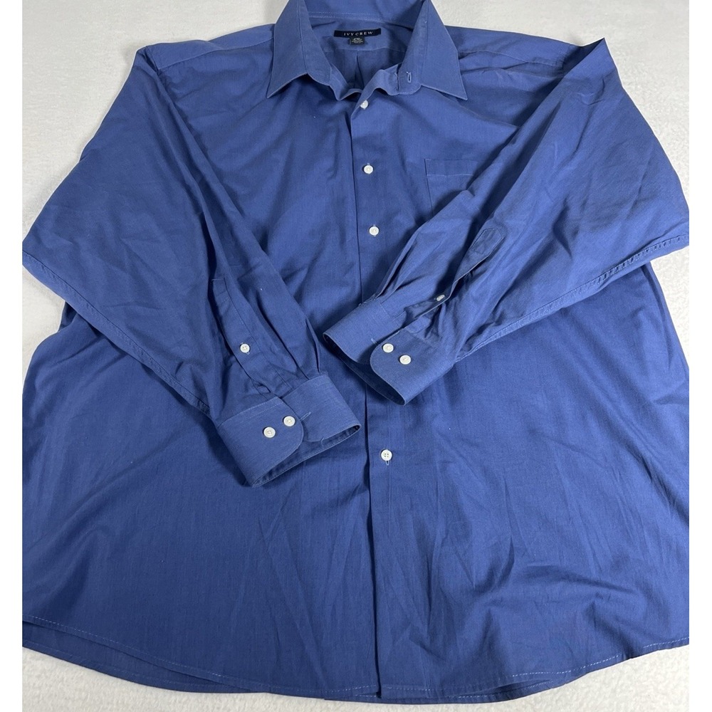 Ivy Crew 2XL 18-18.5 34/35 Blue Solid Dress Shirt Cotton Blend Long Sleeve